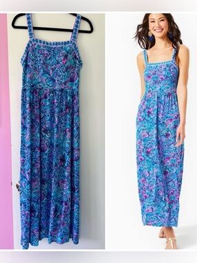 Lilly Pulitzer size 4 Marisol Maxi dress Breakwater Blue Shells n bells floral